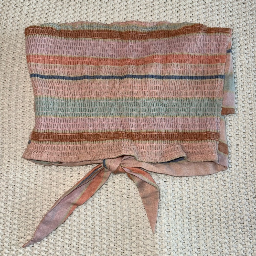 American Eagle Women’s Striped Strapless Tube Top with Tie Cutout Detail Size M